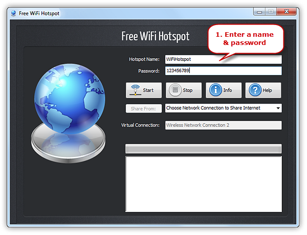 Create WiFi Hotspot on Windows with Free WiFi Hotspot - Enter ID and Password