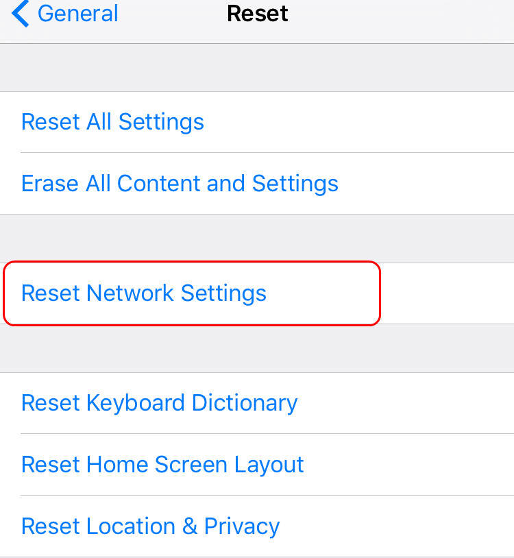 Reset iPhone Network Settings